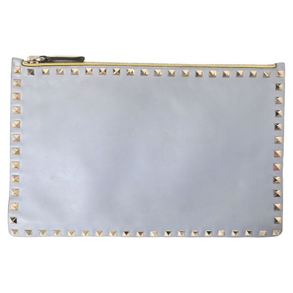 Valentino Rockstud Zip Clutch in Light Blue Leather